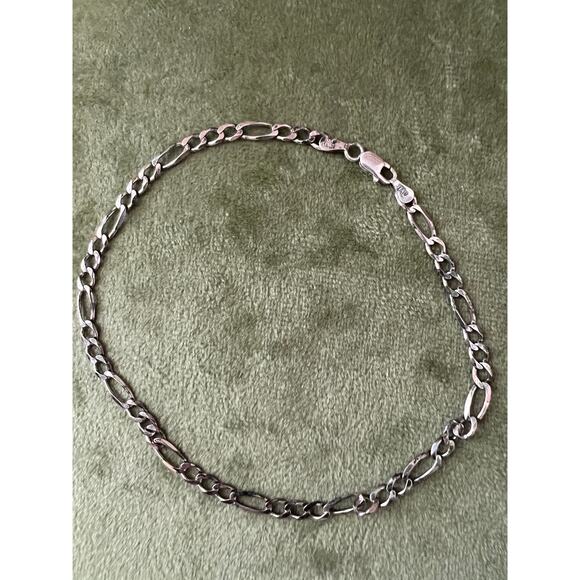 10” Sterling Silver 925 Italy Figaro Anklet – 3mm Chain – Unisex Vintage - Picture 1 of 12